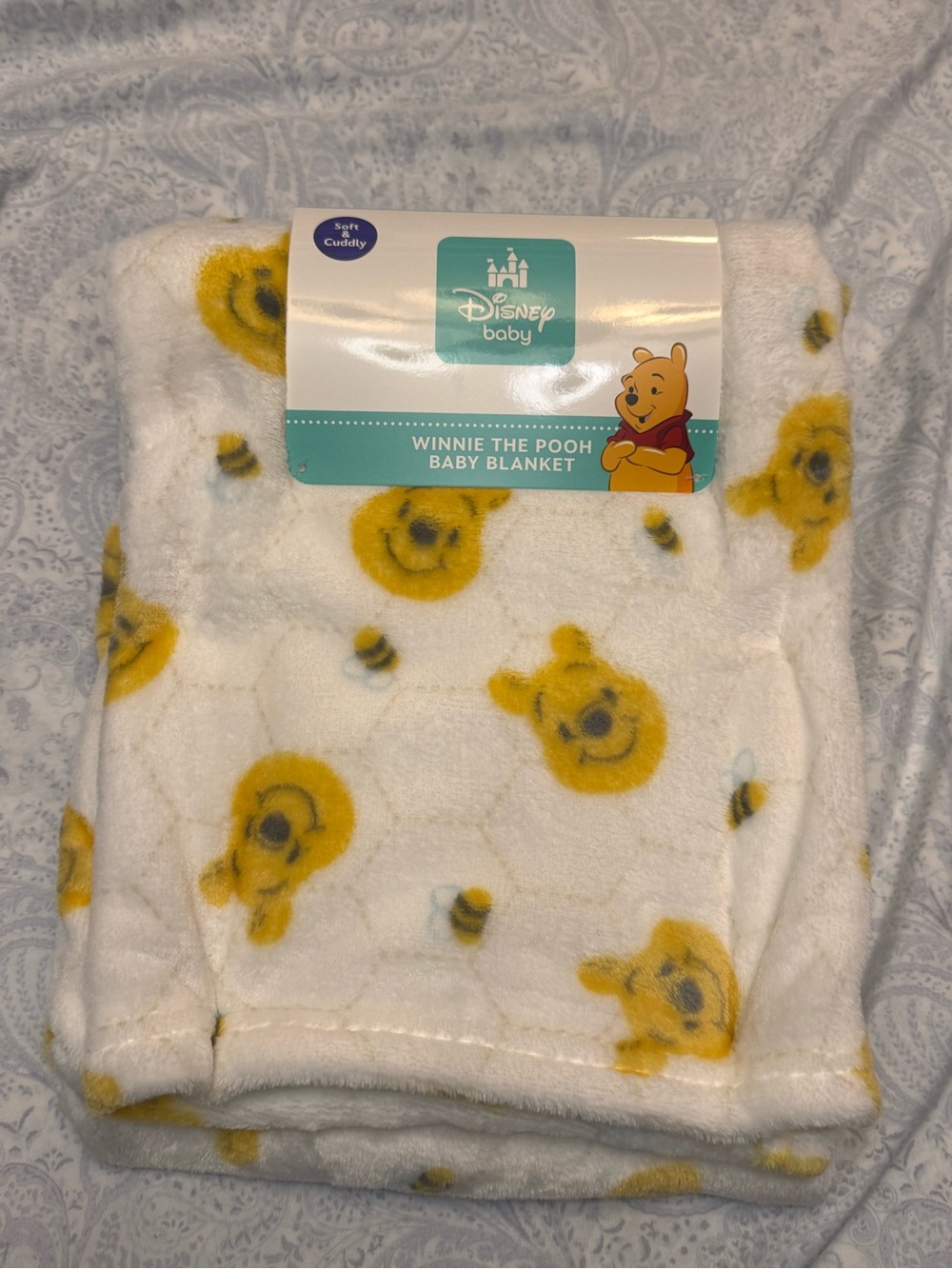 Disney Winnie the Pooh White and Yellow Baby Blanket